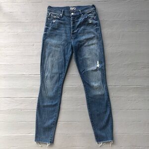Mother The Stunner Ankle Fray Jeans Graffiti Girl Size 28 Medium Wash Skinny